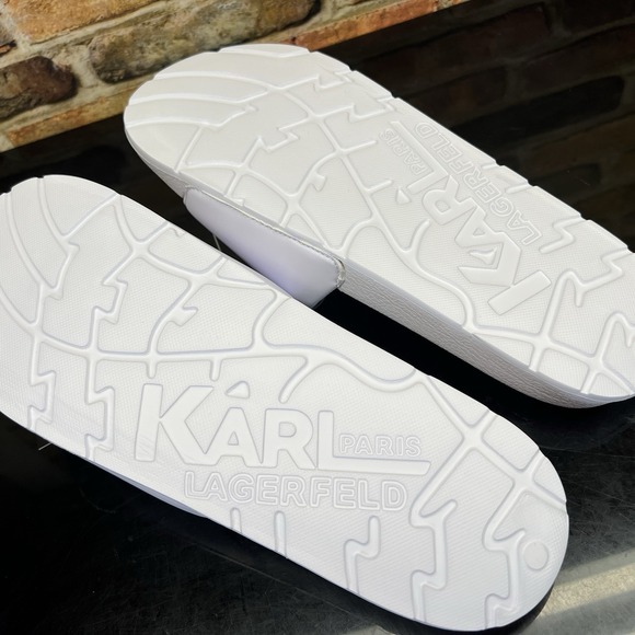 KARL LAGERFELD Paris Mens Size 11 Slip On Slides White Sandals - Picture 4 of 8